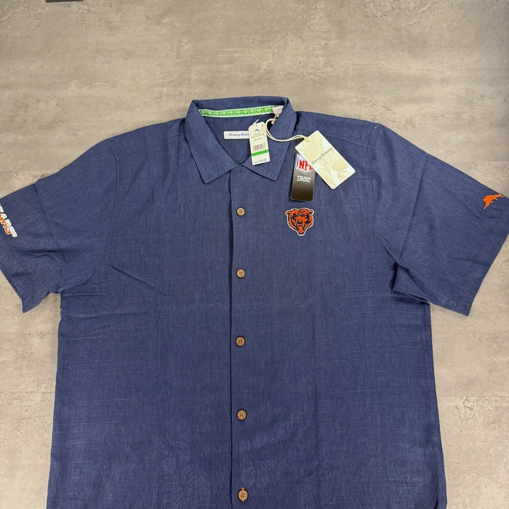 Tommy Bahama Chicago Bears Camp Shirt Mens L Blue Silk Blend NFL Island Zone